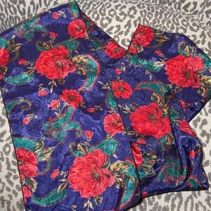 Vintage sateen damask floral silky long scarf